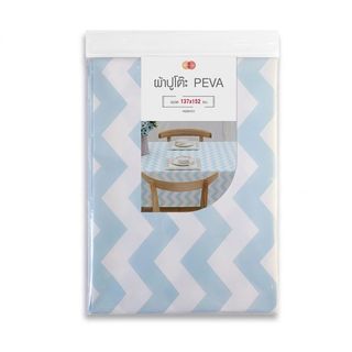 NIBIRU ผ้าปูโต๊ะ PEVA 137x152 ซม. HONY01 ลายหยัก สีฟ้าขาว