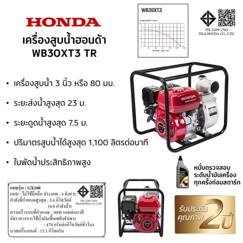 HONDA เครื่องสูบน้ำอเนกประสงค์  3  รุ่น WB30XT3 TR
