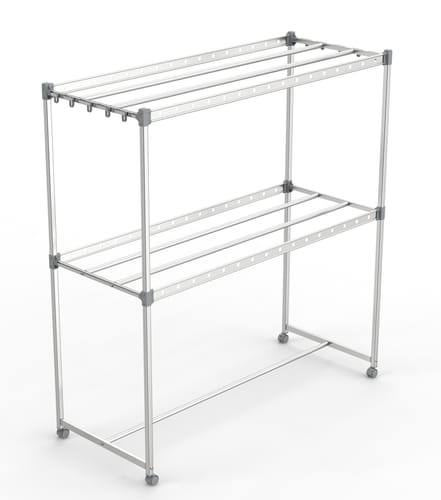 SAKU ราวตากผ้าอลูมิเนียมมีล้อเลื่อน รุ่น JS1238A ขนาด 60x150x160 ซม. สีเงิน