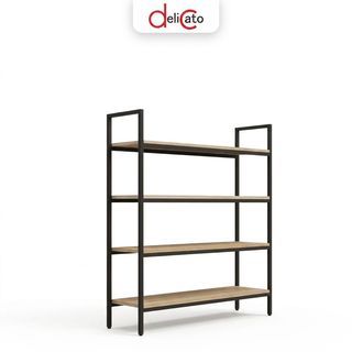 (1/2) DELICATO ชั้นวางของเหล็กพื้นไม้ MDF 4 ชั้น รุ่น HY05025 ขนาด 30x120x145 ซม. สีไม้