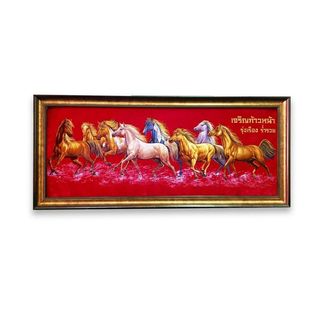 ภาพม้า8เซียนกำมะหยี่สีแดง รุ่นA2 ขนาด16”x41”
