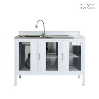 CLOSE เคาน์เตอร์โครงอลูมิเนียม ท๊อปซิงค์ SHIRO-120 ขนาด 120 x 53 x 90 ซม. สีขาว